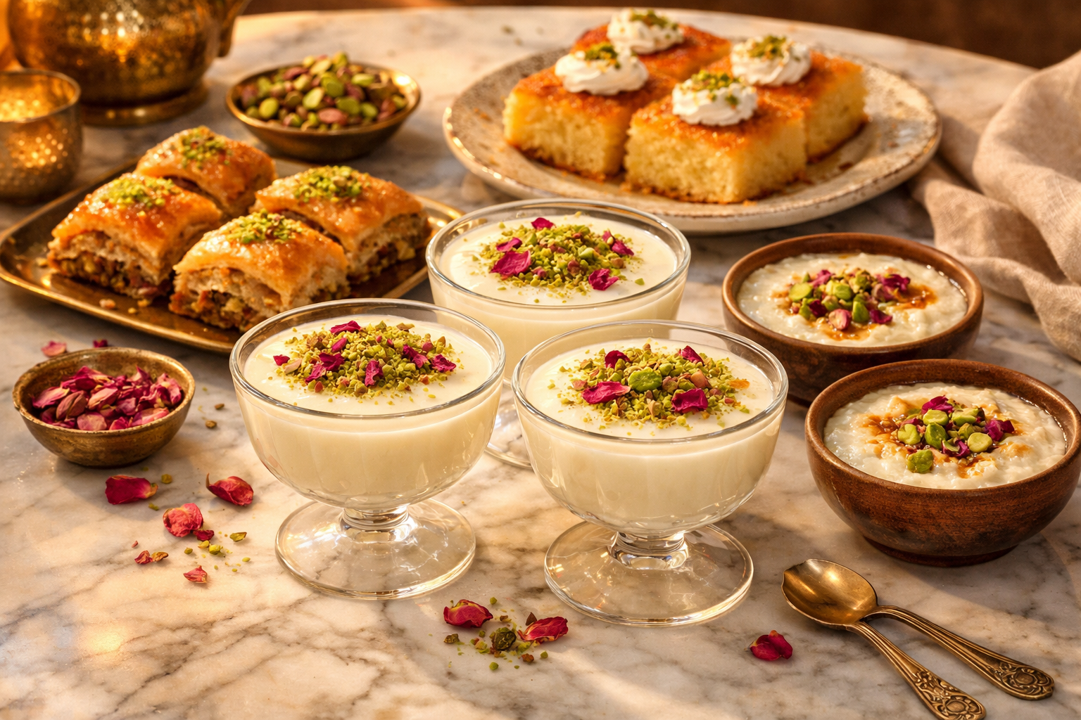 Ev yapımı Türk tatlıları sofrası