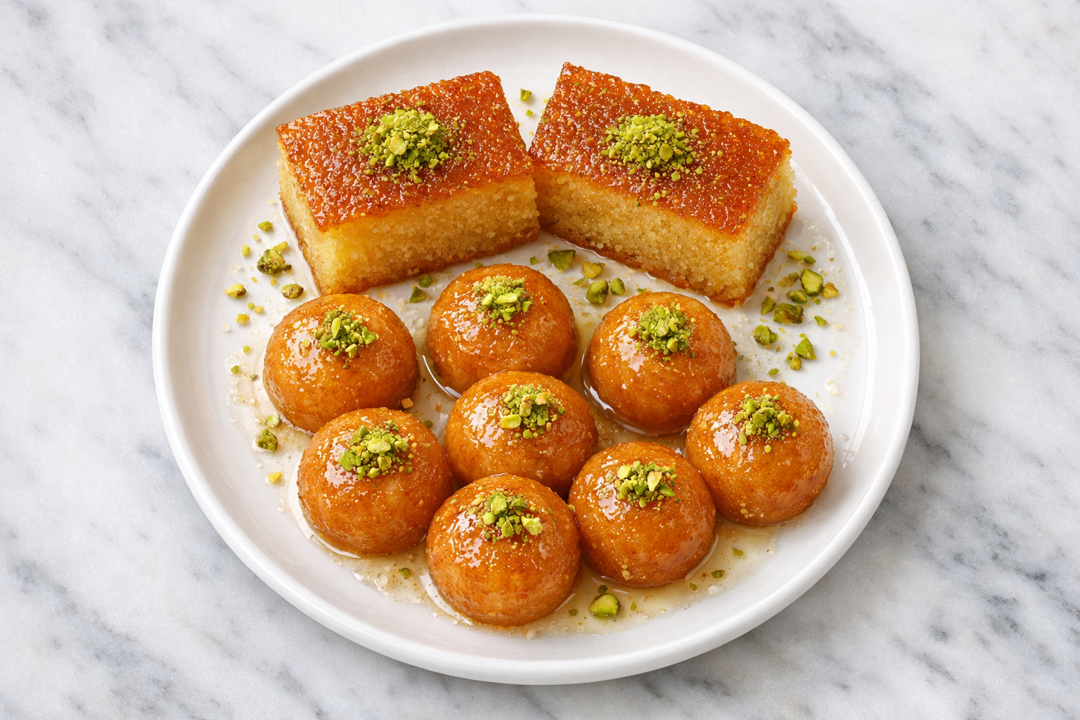 Şerbetli tatlı tabağı üstten görünüm